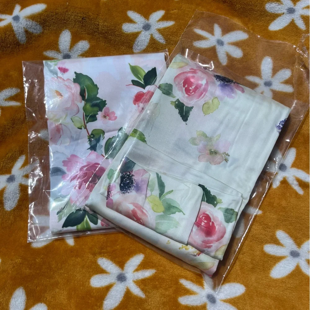 TWO 100% Lyocell NEW 'TELUS' Pillowcases Beige Floral Standard Size Covers